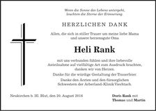 Traueranzeige Heli Rank