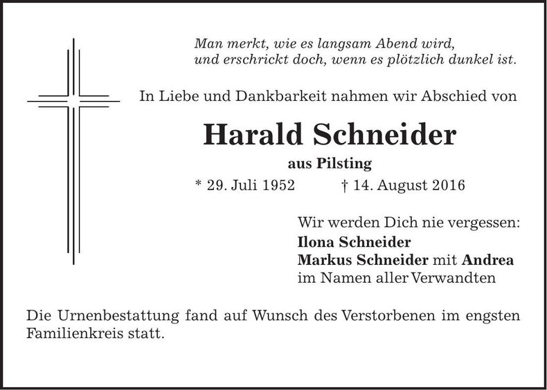 Traueranzeige Harald Schneider