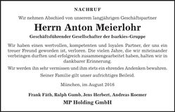 Traueranzeige Anton Meierlohr