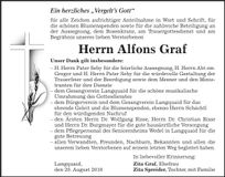 Traueranzeige Alfons Graf