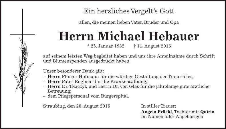 Traueranzeige Michael Hebauer