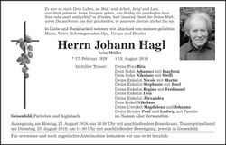 Traueranzeige Johann Hagl