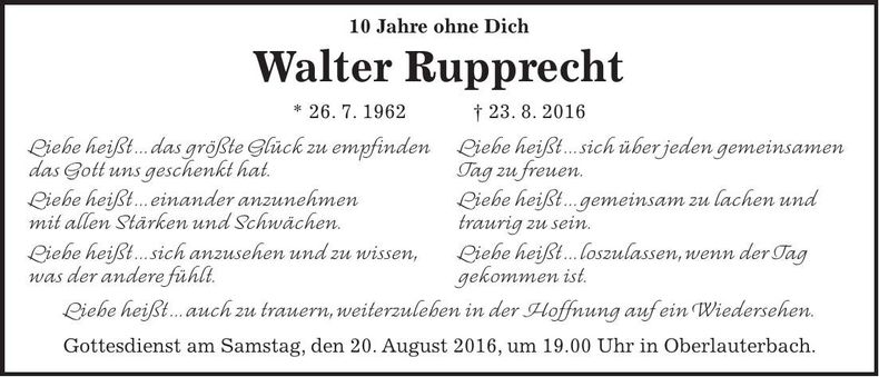 Traueranzeige Walter Ruppreccht