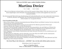 Traueranzeige Martina Dreier