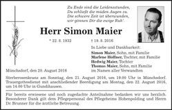 Traueranzeige Simon Maier