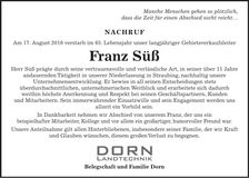 Traueranzeige Franz Süß