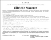 Traueranzeige Elfriede Mauerer
