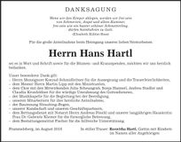 Traueranzeige Hans Hartl