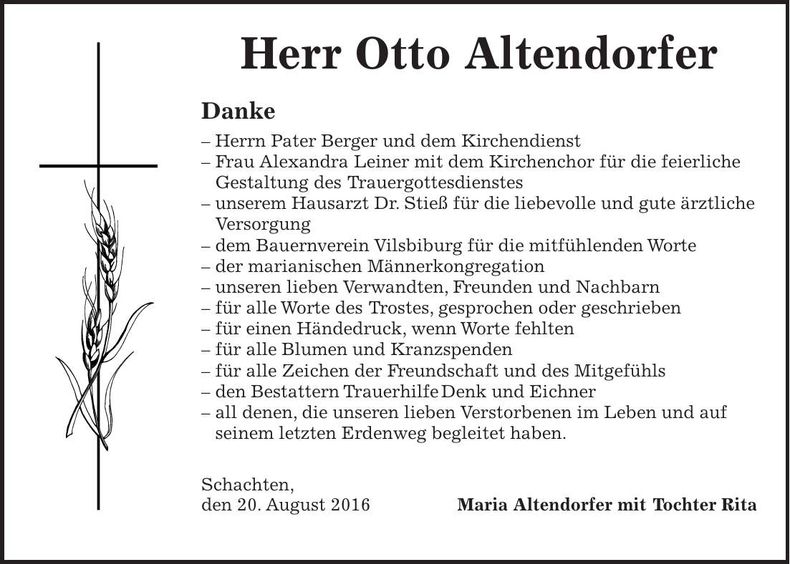 Traueranzeige Otto Altendorfer