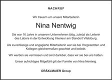 Traueranzeige Nina Nentwig