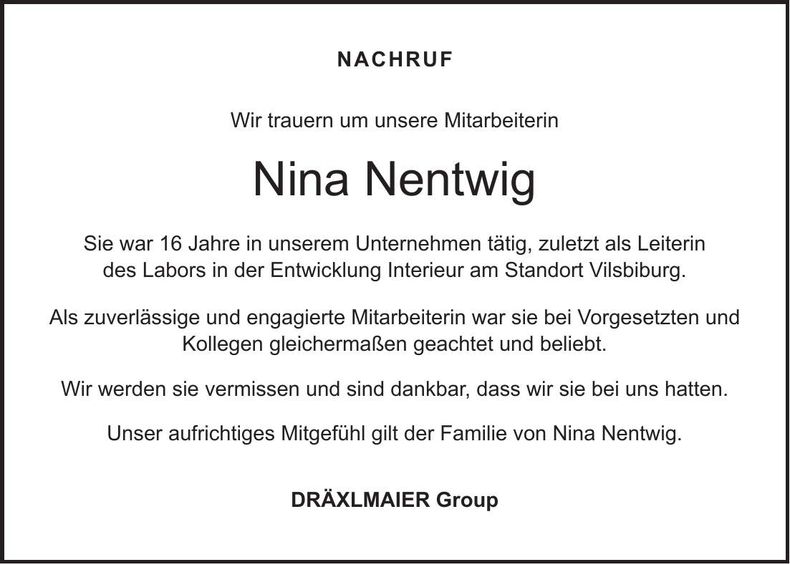 Traueranzeige Nina Nentwig