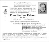 Traueranzeige Pauline Ederer