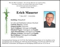 Traueranzeige Erich Mauerer