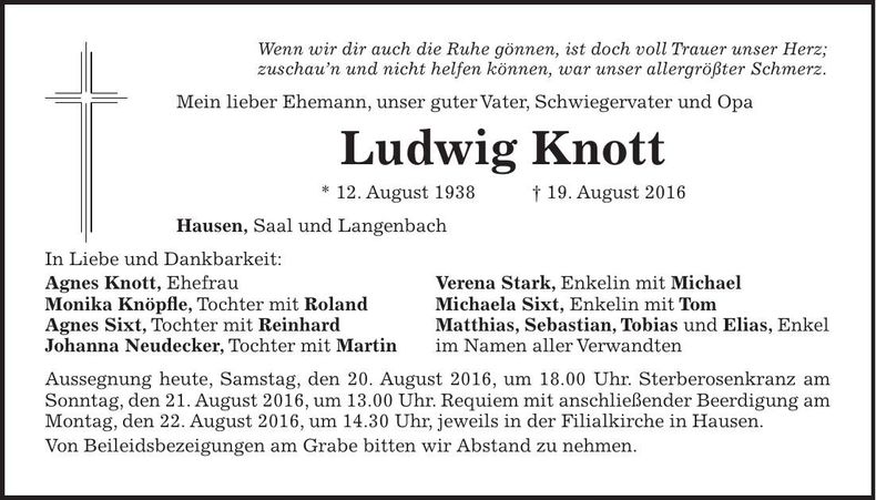 Traueranzeige Ludwig Knott
