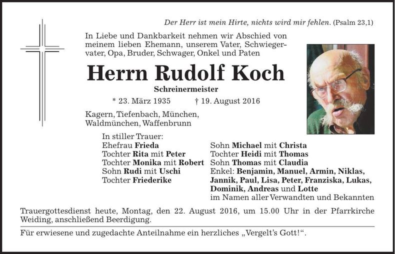 Traueranzeige Rudolf Koch