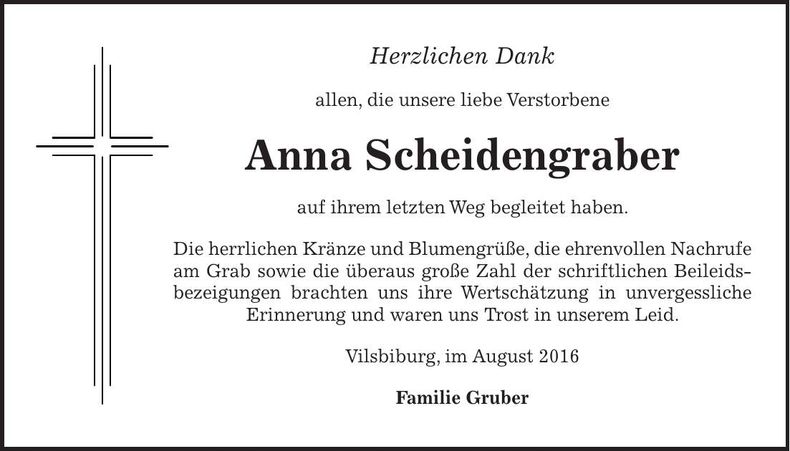 Traueranzeige Anna Scheidengraber