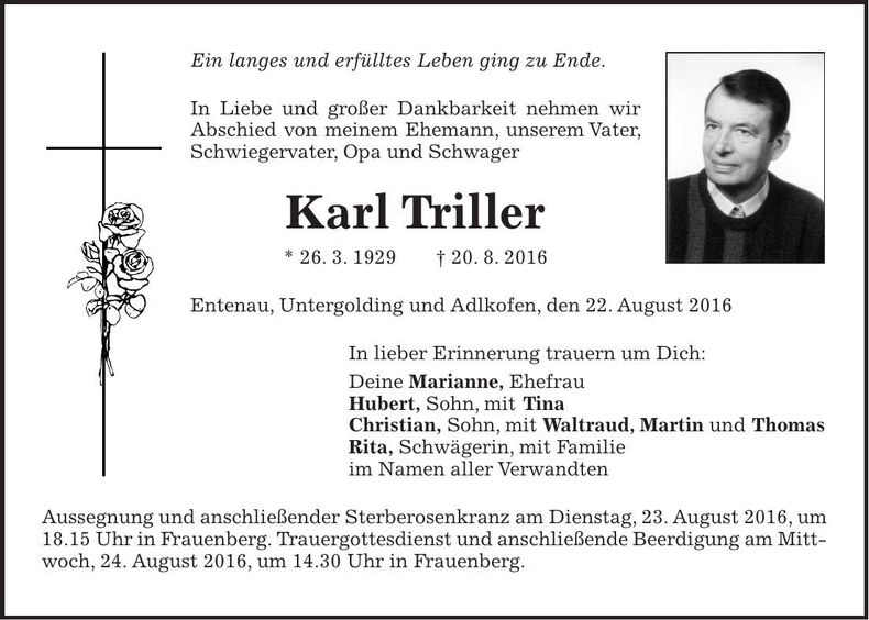Traueranzeige Karl Triller