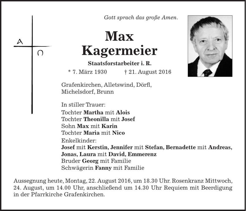 Traueranzeige Max Kagermeier
