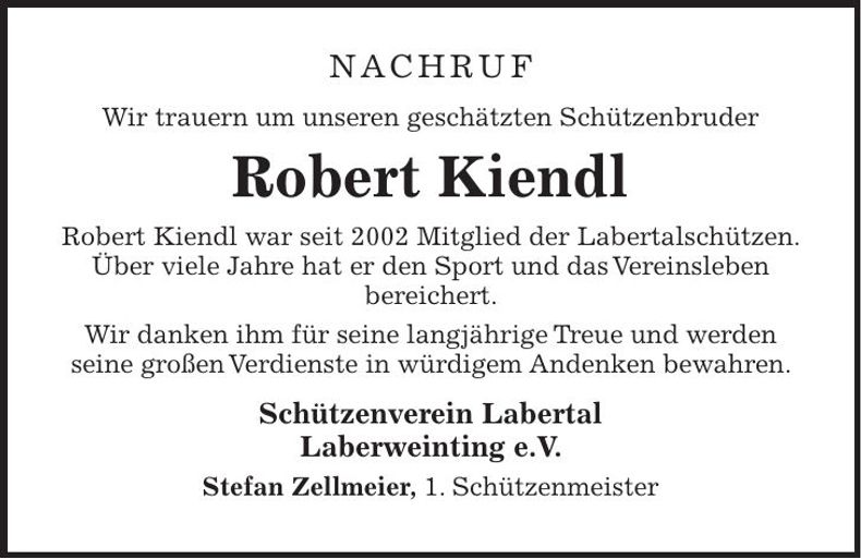 Traueranzeige Robert Kiendl