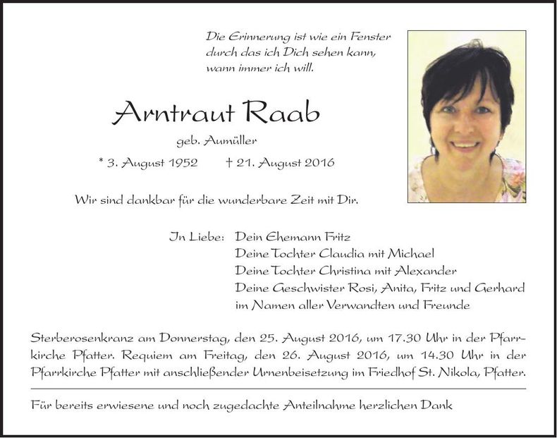 Traueranzeige Arntraut Raab