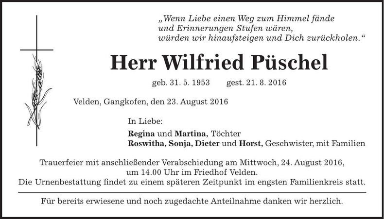Traueranzeige Wilfried Püschel
