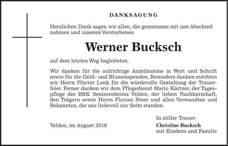 Traueranzeige Werner Bucksch
