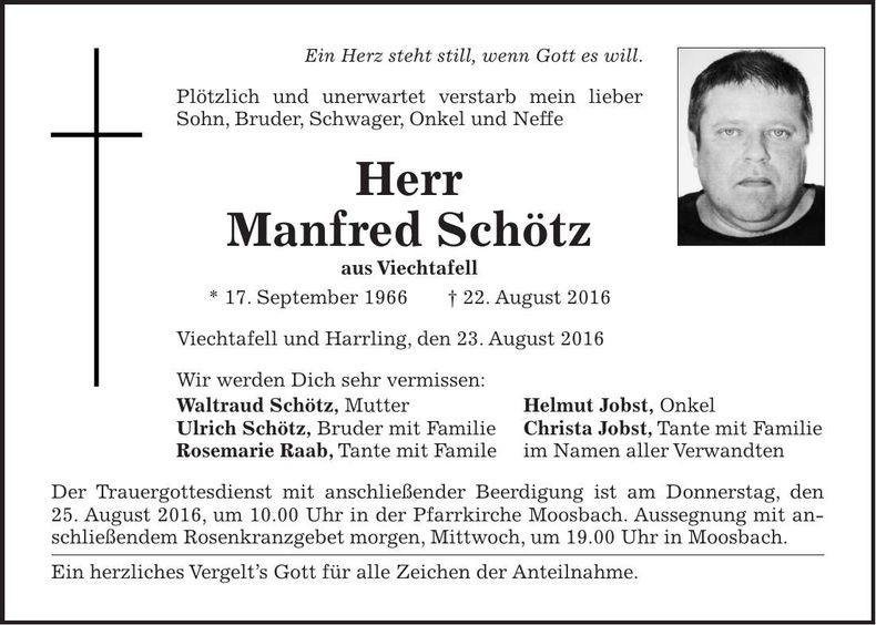 Traueranzeige Manfred Schötz