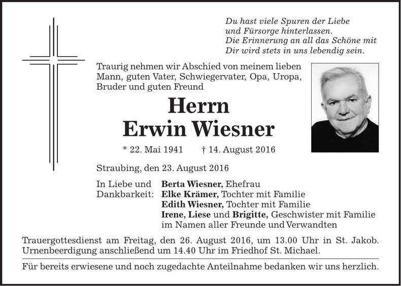 Traueranzeige Erwin Wiesner