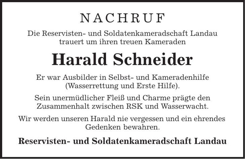 Traueranzeige Harald Schneider