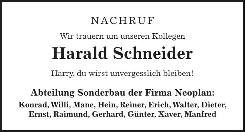 Traueranzeige Harald Schneider