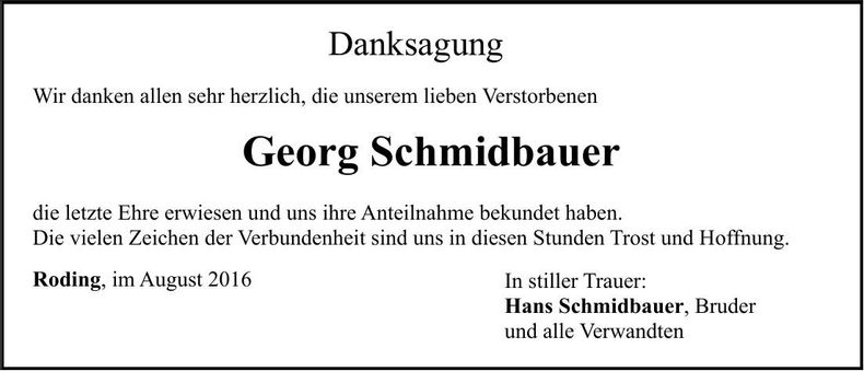 Traueranzeige Georg Schmidbauer