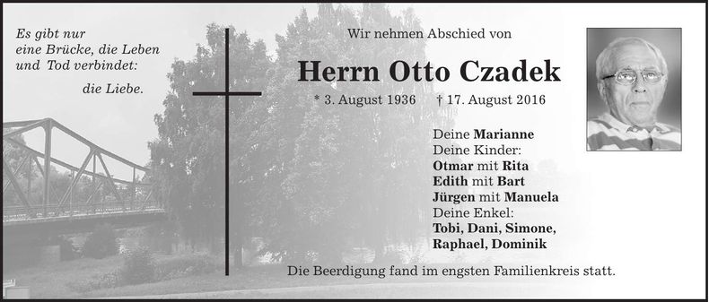 Traueranzeige Otto Czadek