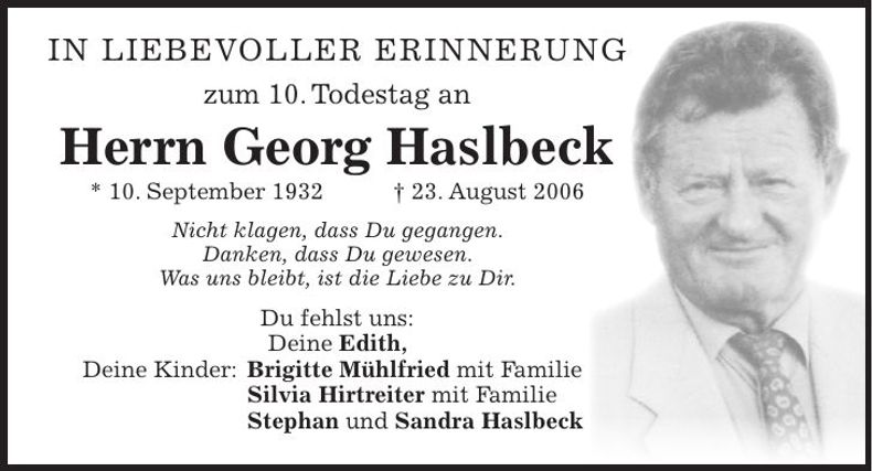 Traueranzeige Georg Haslbeck