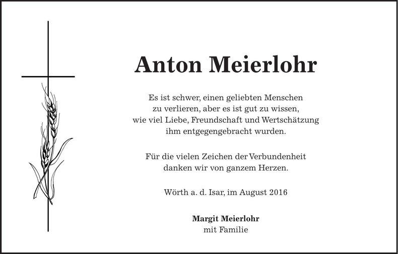 Traueranzeige Anton Meierlohr