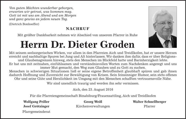 Traueranzeige Dieter Groden