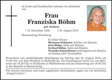 Traueranzeige Franziska Böhm