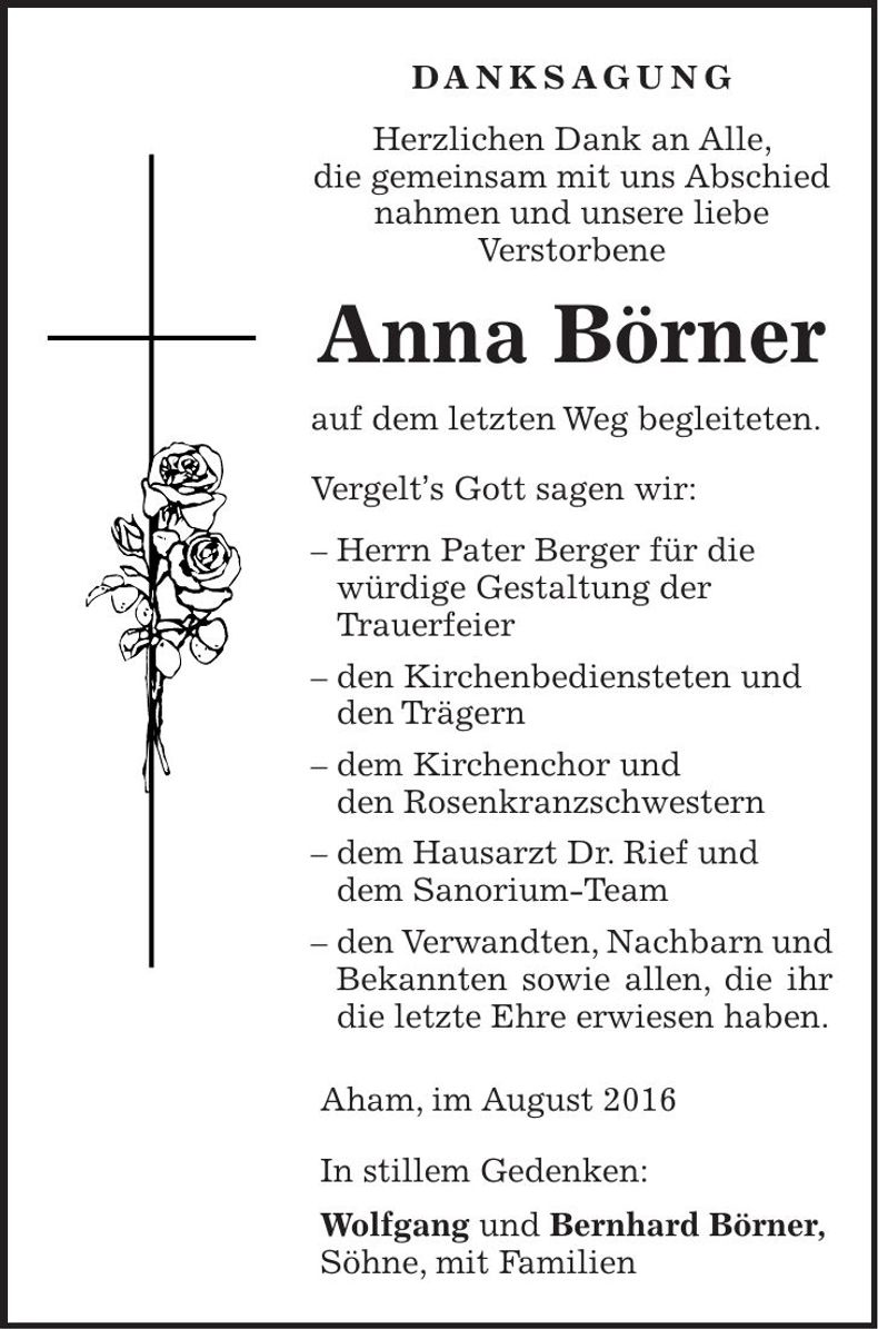 Traueranzeige Anna Börner