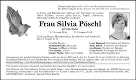 Traueranzeige Silvia Pöschl