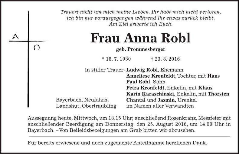 Traueranzeige Anna Robl