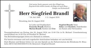 Traueranzeige Siegfried Brandl