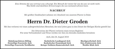 Traueranzeige Dieter Dr. Groden