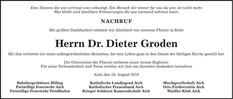 Traueranzeige Dieter Dr. Groden