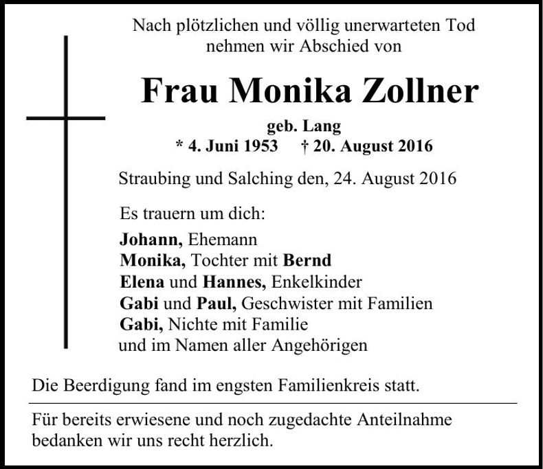 Traueranzeige Monika Zollner
