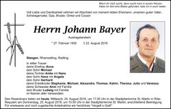 Traueranzeige Johann Bayer