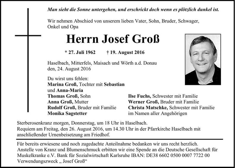 Traueranzeige Josef Groß