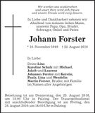 Traueranzeige Johann Forster