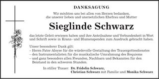 Traueranzeige Sieglinde Schwarz
