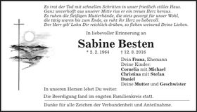 Traueranzeige Sabine Besten