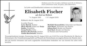 Traueranzeige Elisabeth Fischer