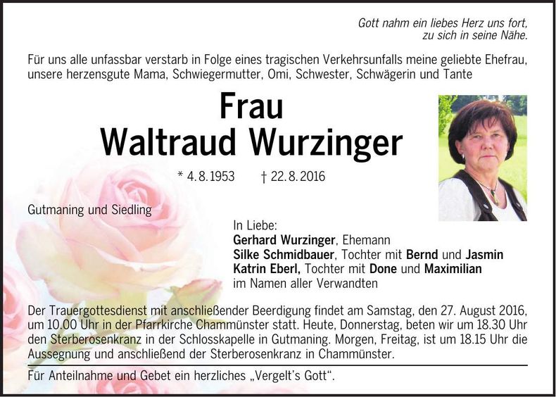 Traueranzeige Waltraud Wurzinger